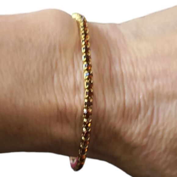 PARIS! 2/$30 Tennis Bracelet Delicate Amber Goldtone Stretch - Picture 6 of 8